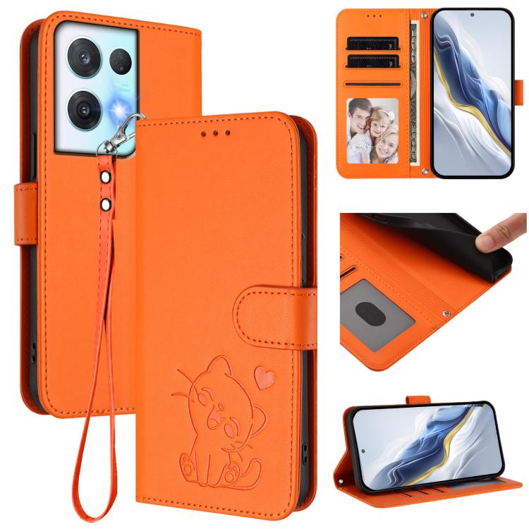 Embossed Heart Cat Leather Phone Case with Hand Strap, For OPPO Reno8 T 5G Global / A1 Pro 5G, For OPPO Reno8 4G / Reno7 4G Global, For OPPO A57 / A77 / A57s 4G Global, For OPPO Reno9 / Reno9 Pro 5G, For OPPO A17 4G Global / A17k                       ...