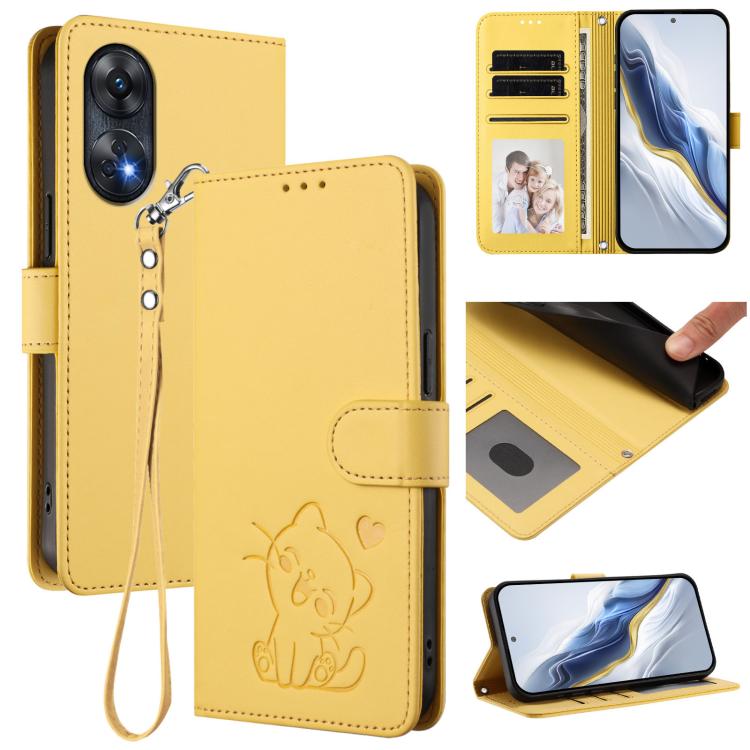 Embossed Heart Cat Leather Phone Case with Hand Strap, For OPPO A58 4G Global, For OPPO Reno10 / Reno10 Pro 5G Global, For OPPO A78 4G Global, For OPPO A98 5G / F23 5G India, For OPPO Find X8 Pro 5G, For OPPO A78 5G Global / A1x 5G                     ...