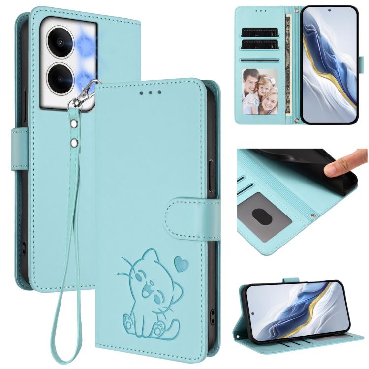Embossed Heart Cat Leather Phone Case with Hand Strap, For OPPO Reno8 T 5G Global / A1 Pro 5G, For OPPO Reno8 4G / Reno7 4G Global, For OPPO A57 / A77 / A57s 4G Global, For OPPO Reno9 / Reno9 Pro 5G, For OPPO A17 4G Global / A17k                       ...
