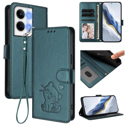 Embossed Heart Cat Leather Phone Case with Hand Strap, For OPPO Reno8 T 5G Global / A1 Pro 5G, For OPPO Reno8 4G / Reno7 4G Global, For OPPO A57 / A77 / A57s 4G Global, For OPPO Reno9 / Reno9 Pro 5G, For OPPO A17 4G Global / A17k                       ...
