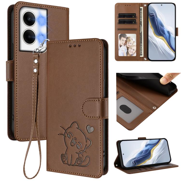 Embossed Heart Cat Leather Phone Case with Hand Strap, For OPPO Reno8 T 5G Global / A1 Pro 5G, For OPPO Reno8 4G / Reno7 4G Global, For OPPO A57 / A77 / A57s 4G Global, For OPPO Reno9 / Reno9 Pro 5G, For OPPO A17 4G Global / A17k                       ...