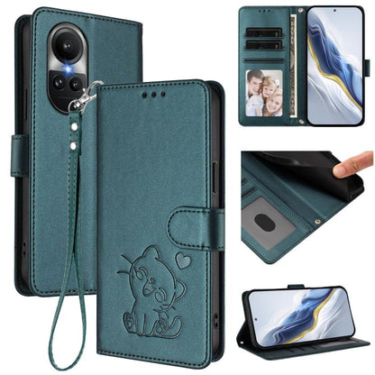 Embossed Heart Cat Leather Phone Case with Hand Strap, For OPPO A58 4G Global, For OPPO Reno10 / Reno10 Pro 5G Global, For OPPO A78 4G Global, For OPPO A98 5G / F23 5G India, For OPPO Find X8 Pro 5G, For OPPO A78 5G Global / A1x 5G                     ...