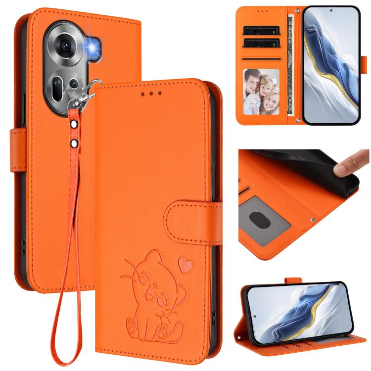 Embossed Heart Cat Leather Phone Case with Hand Strap, For OPPO A2 Pro 5G / F27 Pro 5G, For OPPO A60 4G Global, For OPPO Reno11 F 5G Global, For OPPO Find X7, For OPPO Reno11 5G Global, For OPPO Reno11 Pro 5G Global, For OPPO Find X7 Ultra             ...