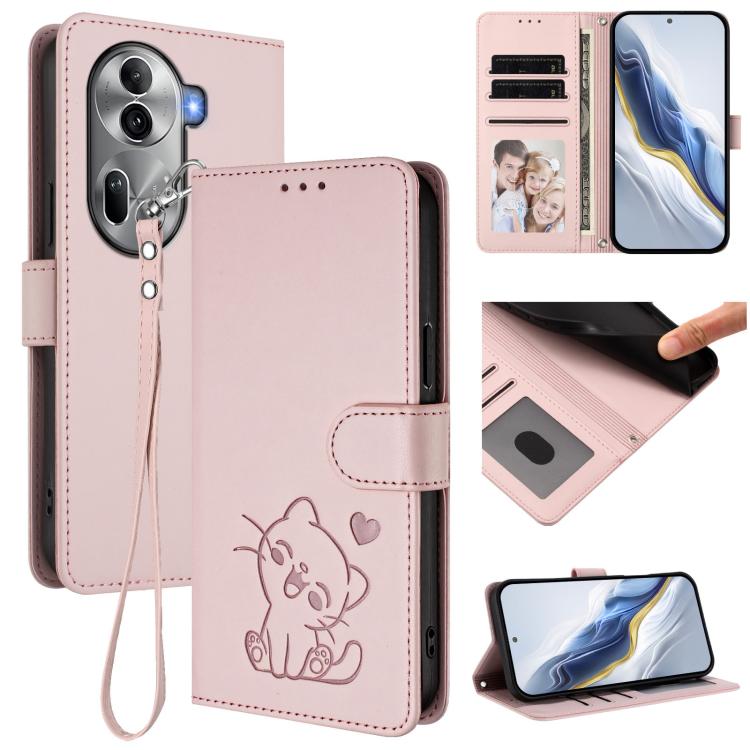 Embossed Heart Cat Leather Phone Case with Hand Strap, For OPPO A2 Pro 5G / F27 Pro 5G, For OPPO A60 4G Global, For OPPO Reno11 F 5G Global, For OPPO Find X7, For OPPO Reno11 5G Global, For OPPO Reno11 Pro 5G Global, For OPPO Find X7 Ultra             ...