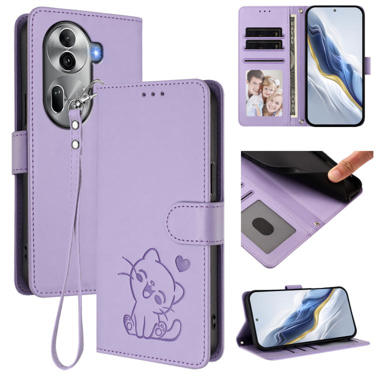 Embossed Heart Cat Leather Phone Case with Hand Strap, For OPPO A2 Pro 5G / F27 Pro 5G, For OPPO A60 4G Global, For OPPO Reno11 F 5G Global, For OPPO Find X7, For OPPO Reno11 5G Global, For OPPO Reno11 Pro 5G Global, For OPPO Find X7 Ultra             ...