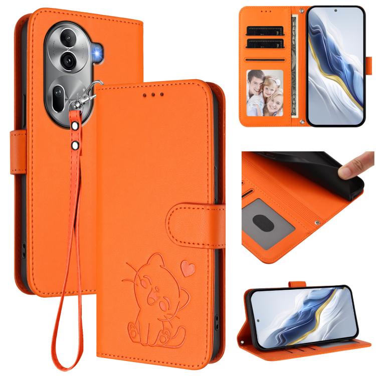 Embossed Heart Cat Leather Phone Case with Hand Strap, For OPPO A2 Pro 5G / F27 Pro 5G, For OPPO A60 4G Global, For OPPO Reno11 F 5G Global, For OPPO Find X7, For OPPO Reno11 5G Global, For OPPO Reno11 Pro 5G Global, For OPPO Find X7 Ultra             ...