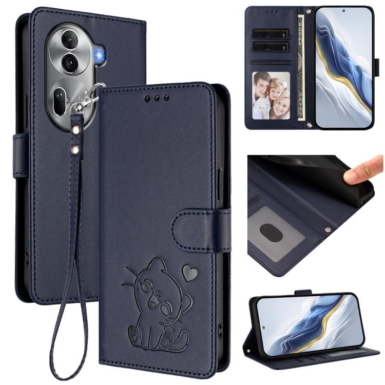 Embossed Heart Cat Leather Phone Case with Hand Strap, For OPPO A2 Pro 5G / F27 Pro 5G, For OPPO A60 4G Global, For OPPO Reno11 F 5G Global, For OPPO Find X7, For OPPO Reno11 5G Global, For OPPO Reno11 Pro 5G Global, For OPPO Find X7 Ultra             ...