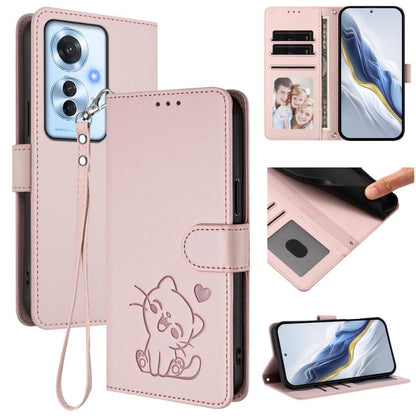 Embossed Heart Cat Leather Phone Case with Hand Strap, For OPPO A2 Pro 5G / F27 Pro 5G, For OPPO A60 4G Global, For OPPO Reno11 F 5G Global, For OPPO Find X7, For OPPO Reno11 5G Global, For OPPO Reno11 Pro 5G Global, For OPPO Find X7 Ultra             ...