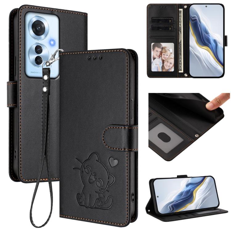 Embossed Heart Cat Leather Phone Case with Hand Strap, For OPPO A2 Pro 5G / F27 Pro 5G, For OPPO A60 4G Global, For OPPO Reno11 F 5G Global, For OPPO Find X7, For OPPO Reno11 5G Global, For OPPO Reno11 Pro 5G Global, For OPPO Find X7 Ultra             ...