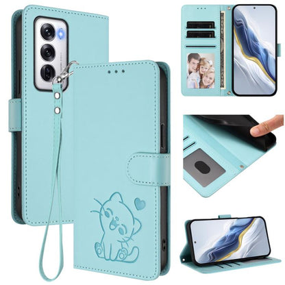 Embossed Heart Cat Leather Phone Case with Hand Strap, For OPPO Reno13 Pro 5G Global, For OPPO Reno13 5G Global, For OPPO Reno13 F 5G Global / 4G India, For OPPO A3x / A3 / A60 5G Global, For OPPO Find X8 5G, For OPPO A80 5G EU / K12x 5G Global        ...