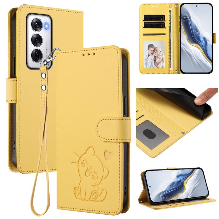 Embossed Heart Cat Leather Phone Case with Hand Strap, For OPPO Reno13 Pro 5G Global, For OPPO Reno13 5G Global, For OPPO Reno13 F 5G Global / 4G India, For OPPO A3x / A3 / A60 5G Global, For OPPO Find X8 5G, For OPPO A80 5G EU / K12x 5G Global        ...