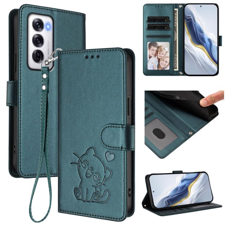 Embossed Heart Cat Leather Phone Case with Hand Strap, For OPPO Reno13 Pro 5G Global, For OPPO Reno13 5G Global, For OPPO Reno13 F 5G Global / 4G India, For OPPO A3x / A3 / A60 5G Global, For OPPO Find X8 5G, For OPPO A80 5G EU / K12x 5G Global        ...