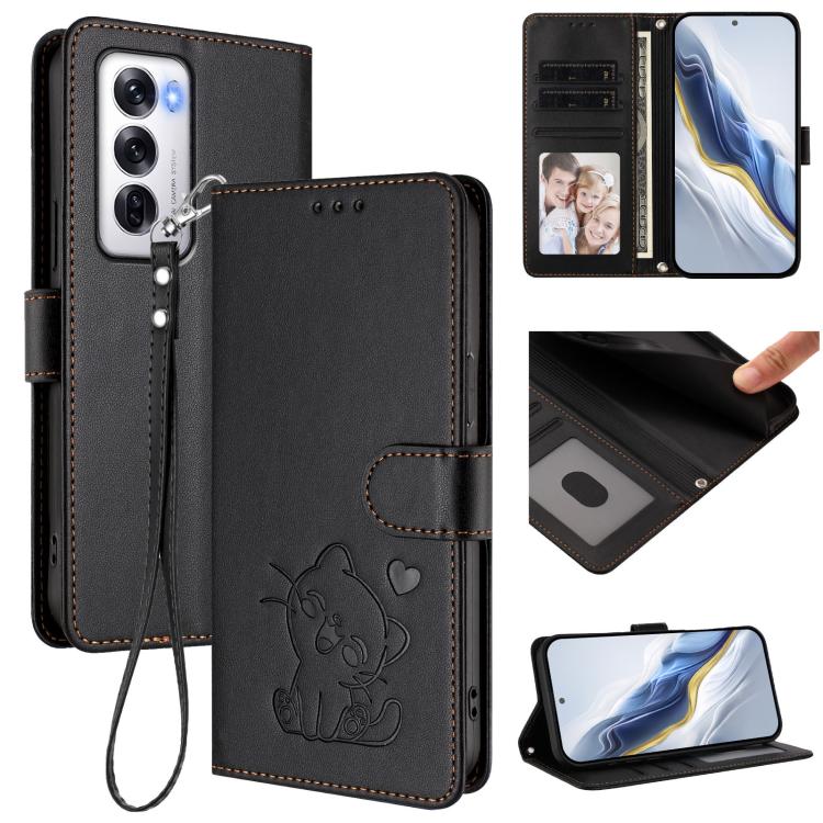 Embossed Heart Cat Leather Phone Case with Hand Strap, For OPPO Reno13 Pro 5G Global, For OPPO Reno13 5G Global, For OPPO Reno13 F 5G Global / 4G India, For OPPO A3x / A3 / A60 5G Global, For OPPO Find X8 5G, For OPPO A80 5G EU / K12x 5G Global        ...