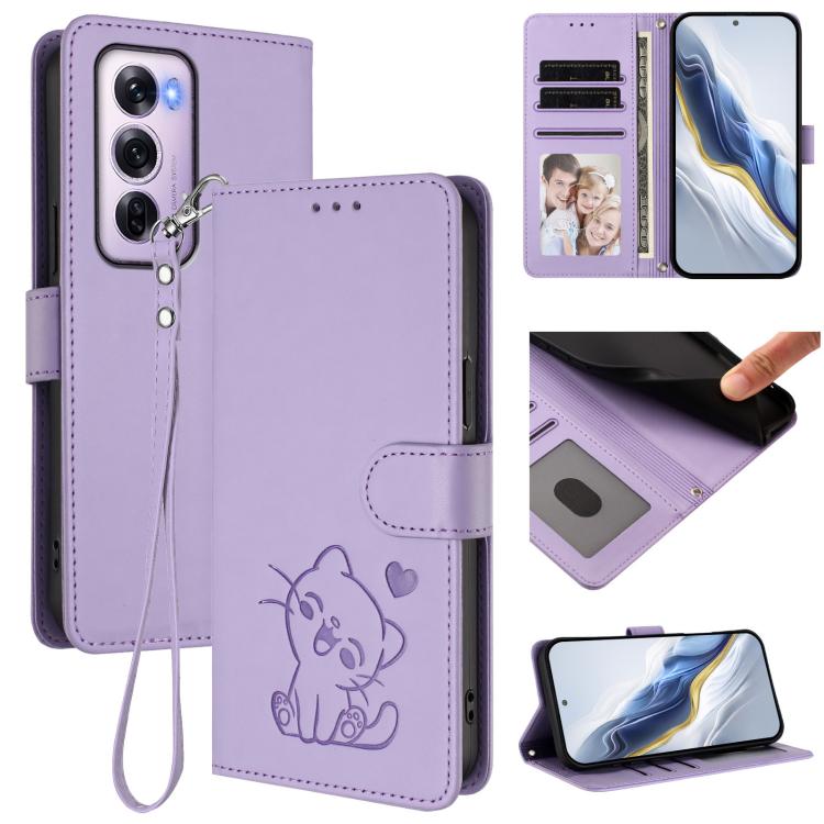 Embossed Heart Cat Leather Phone Case with Hand Strap, For OPPO Reno13 Pro 5G Global, For OPPO Reno13 5G Global, For OPPO Reno13 F 5G Global / 4G India, For OPPO A3x / A3 / A60 5G Global, For OPPO Find X8 5G, For OPPO A80 5G EU / K12x 5G Global        ...