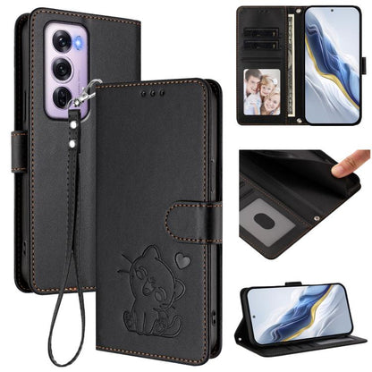 Embossed Heart Cat Leather Phone Case with Hand Strap, For OPPO Reno13 Pro 5G Global, For OPPO Reno13 5G Global, For OPPO Reno13 F 5G Global / 4G India, For OPPO A3x / A3 / A60 5G Global, For OPPO Find X8 5G, For OPPO A80 5G EU / K12x 5G Global        ...