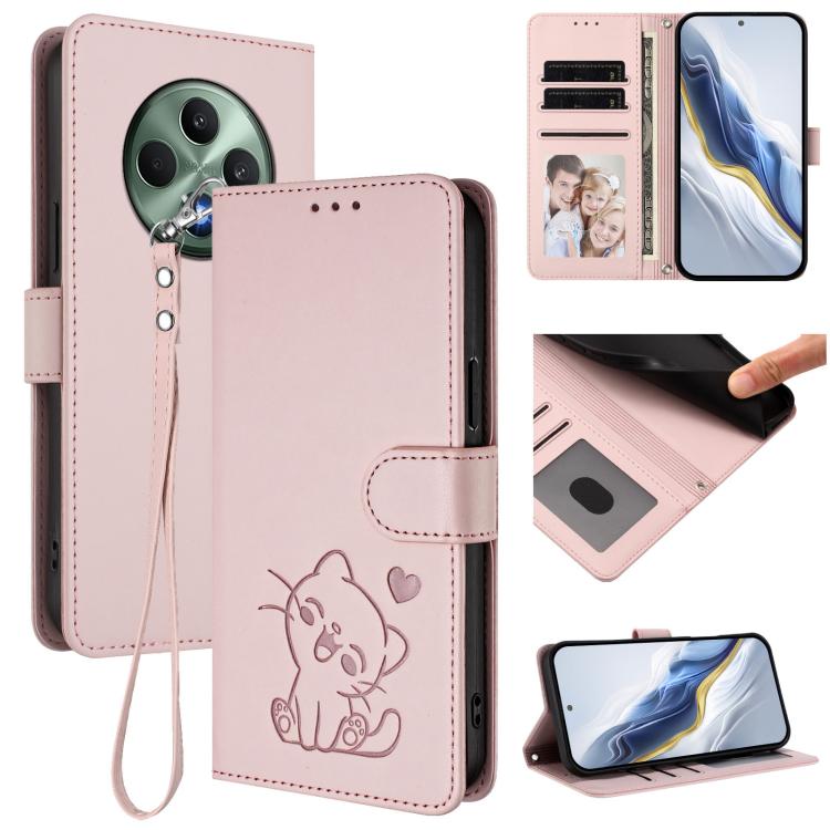 Embossed Heart Cat Leather Phone Case with Hand Strap, For OPPO Reno13 Pro 5G Global, For OPPO Reno13 5G Global, For OPPO Reno13 F 5G Global / 4G India, For OPPO A3x / A3 / A60 5G Global, For OPPO Find X8 5G, For OPPO A80 5G EU / K12x 5G Global        ...