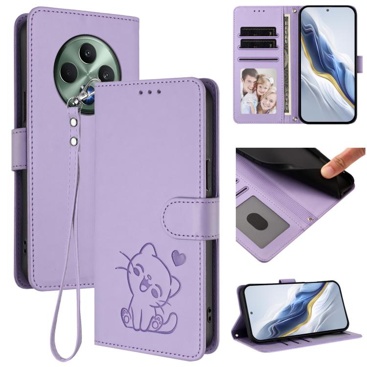 Embossed Heart Cat Leather Phone Case with Hand Strap, For OPPO Reno13 Pro 5G Global, For OPPO Reno13 5G Global, For OPPO Reno13 F 5G Global / 4G India, For OPPO A3x / A3 / A60 5G Global, For OPPO Find X8 5G, For OPPO A80 5G EU / K12x 5G Global        ...