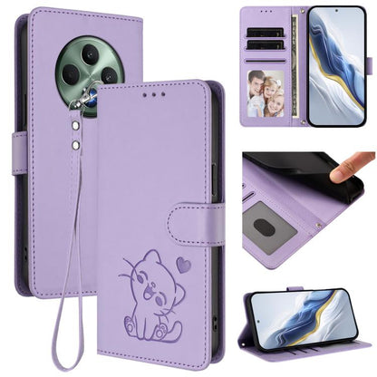 Embossed Heart Cat Leather Phone Case with Hand Strap, For OPPO Reno13 Pro 5G Global, For OPPO Reno13 5G Global, For OPPO Reno13 F 5G Global / 4G India, For OPPO A3x / A3 / A60 5G Global, For OPPO Find X8 5G, For OPPO A80 5G EU / K12x 5G Global        ...
