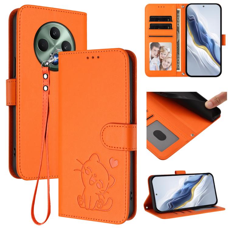 Embossed Heart Cat Leather Phone Case with Hand Strap, For OPPO Reno13 Pro 5G Global, For OPPO Reno13 5G Global, For OPPO Reno13 F 5G Global / 4G India, For OPPO A3x / A3 / A60 5G Global, For OPPO Find X8 5G, For OPPO A80 5G EU / K12x 5G Global        ...