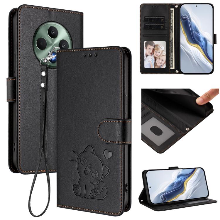 Embossed Heart Cat Leather Phone Case with Hand Strap, For OPPO Reno13 Pro 5G Global, For OPPO Reno13 5G Global, For OPPO Reno13 F 5G Global / 4G India, For OPPO A3x / A3 / A60 5G Global, For OPPO Find X8 5G, For OPPO A80 5G EU / K12x 5G Global        ...