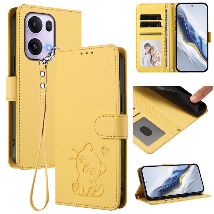 Embossed Heart Cat Leather Phone Case with Hand Strap, For OPPO Reno13 Pro 5G Global, For OPPO Reno13 5G Global, For OPPO Reno13 F 5G Global / 4G India, For OPPO A3x / A3 / A60 5G Global, For OPPO Find X8 5G, For OPPO A80 5G EU / K12x 5G Global        ...