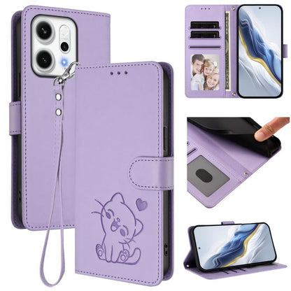 Embossed Heart Cat Leather Phone Case with Hand Strap, For OPPO A5x 5G / 4G Global, For OPPO A5 5G / A3 Pro 5G Global, For OPPO Reno14 Pro 5G, For OPPO Find X8s+ 5G, For OPPO Find X8s 5G, For OPPO Find X8 Ultra 5G, For OPPO A5 Pro 5G / 4G Global       ...