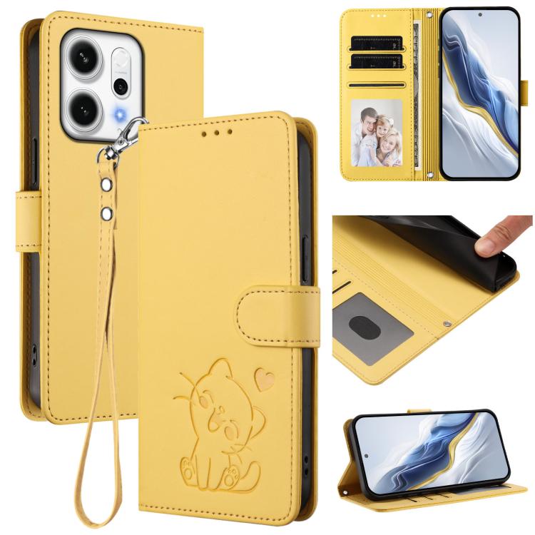 Embossed Heart Cat Leather Phone Case with Hand Strap, For OPPO A5x 5G / 4G Global, For OPPO A5 5G / A3 Pro 5G Global, For OPPO Reno14 Pro 5G, For OPPO Find X8s+ 5G, For OPPO Find X8s 5G, For OPPO Find X8 Ultra 5G, For OPPO A5 Pro 5G / 4G Global       ...