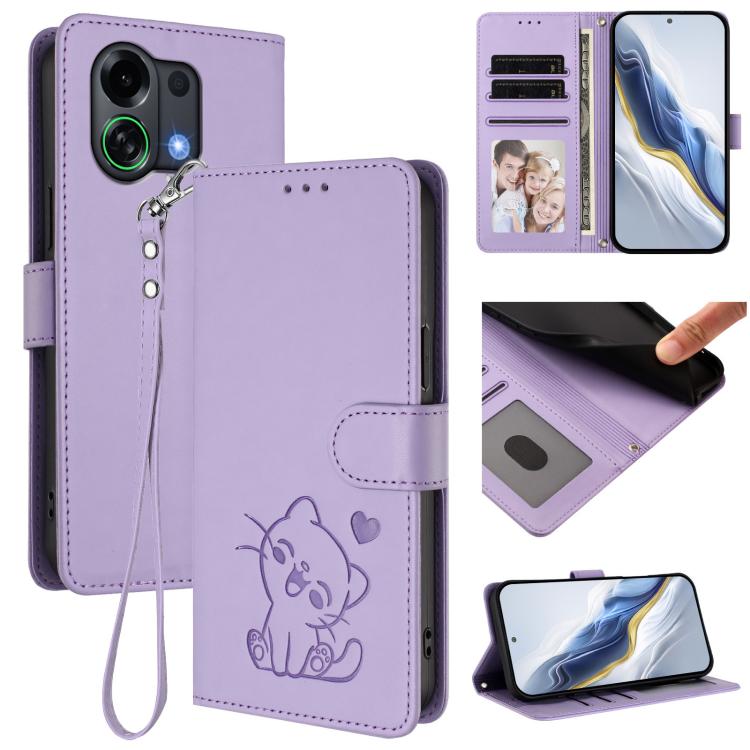 Embossed Heart Cat Leather Phone Case with Hand Strap, For OPPO Reno16 F 5G / Reno16 FS 5G, For OPPO Reno16 5G / Reno16 Pro 5G Global, For OPPO Find X9s Pro 5G, For OPPO Find X9 Ultra, For OPPO A6 GT 5G, For OPPO K13 India, For OPPO K13 Turbo 5G       ...