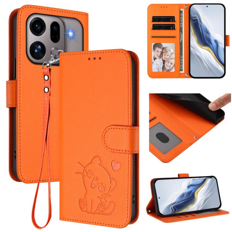 Embossed Heart Cat Leather Phone Case with Hand Strap, For OPPO Reno16 F 5G / Reno16 FS 5G, For OPPO Reno16 5G / Reno16 Pro 5G Global, For OPPO Find X9s Pro 5G, For OPPO Find X9 Ultra, For OPPO A6 GT 5G, For OPPO K13 India, For OPPO K13 Turbo 5G       ...