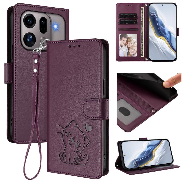 Embossed Heart Cat Leather Phone Case with Hand Strap, For OPPO Reno16 F 5G / Reno16 FS 5G, For OPPO Reno16 5G / Reno16 Pro 5G Global, For OPPO Find X9s Pro 5G, For OPPO Find X9 Ultra, For OPPO A6 GT 5G, For OPPO K13 India, For OPPO K13 Turbo 5G       ...