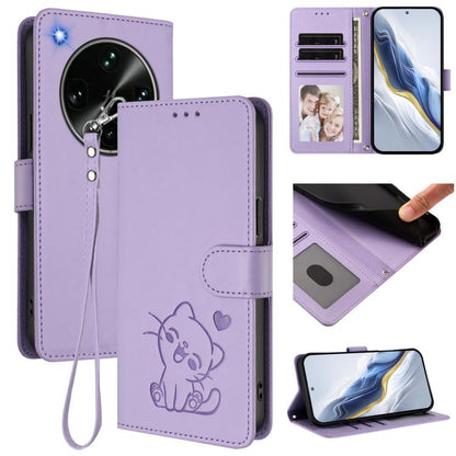 Embossed Heart Cat Leather Phone Case with Hand Strap, For OPPO Reno16 F 5G / Reno16 FS 5G, For OPPO Reno16 5G / Reno16 Pro 5G Global, For OPPO Find X9s Pro 5G, For OPPO Find X9 Ultra, For OPPO A6 GT 5G, For OPPO K13 India, For OPPO K13 Turbo 5G       ...