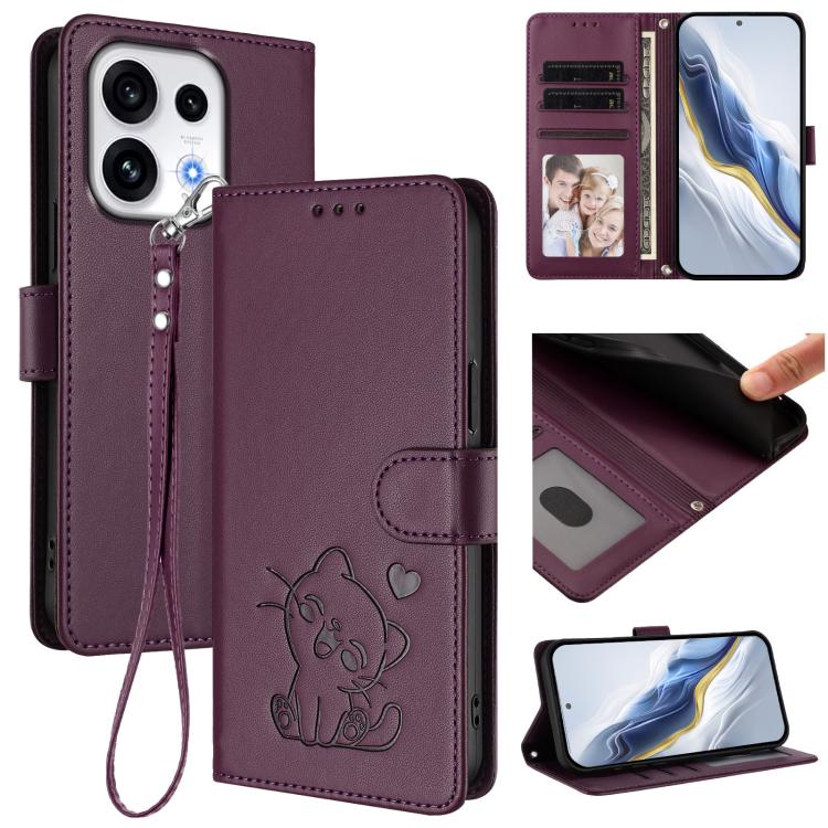 Embossed Heart Cat Leather Phone Case with Hand Strap, For OPPO Reno16 F 5G / Reno16 FS 5G, For OPPO Reno16 5G / Reno16 Pro 5G Global, For OPPO Find X9s Pro 5G, For OPPO Find X9 Ultra, For OPPO A6 GT 5G, For OPPO K13 India, For OPPO K13 Turbo 5G       ...