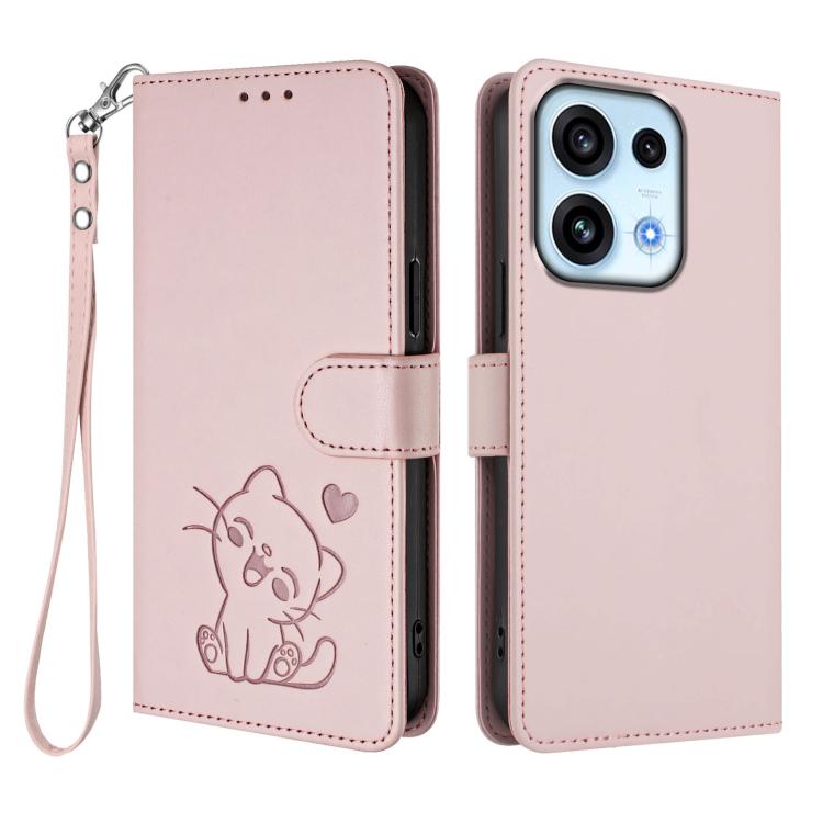 Embossed Heart Cat Leather Phone Case with Hand Strap, For OPPO Reno16 F 5G / Reno16 FS 5G, For OPPO Reno16 5G / Reno16 Pro 5G Global, For OPPO Find X9s Pro 5G, For OPPO Find X9 Ultra, For OPPO A6 GT 5G, For OPPO K13 India, For OPPO K13 Turbo 5G       ...