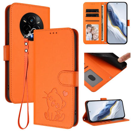 Embossed Heart Cat Leather Phone Case with Hand Strap, For Realme 14 / P3 / 14T 5G Global, For Realme P3 Ultra 5G Global, For Realme P3 Pro 5G Global, For Realme C75 4G Global / 14x 5G India, For Realme 14 Pro+ 5G, For Realme 14 Pro 5G India           ...