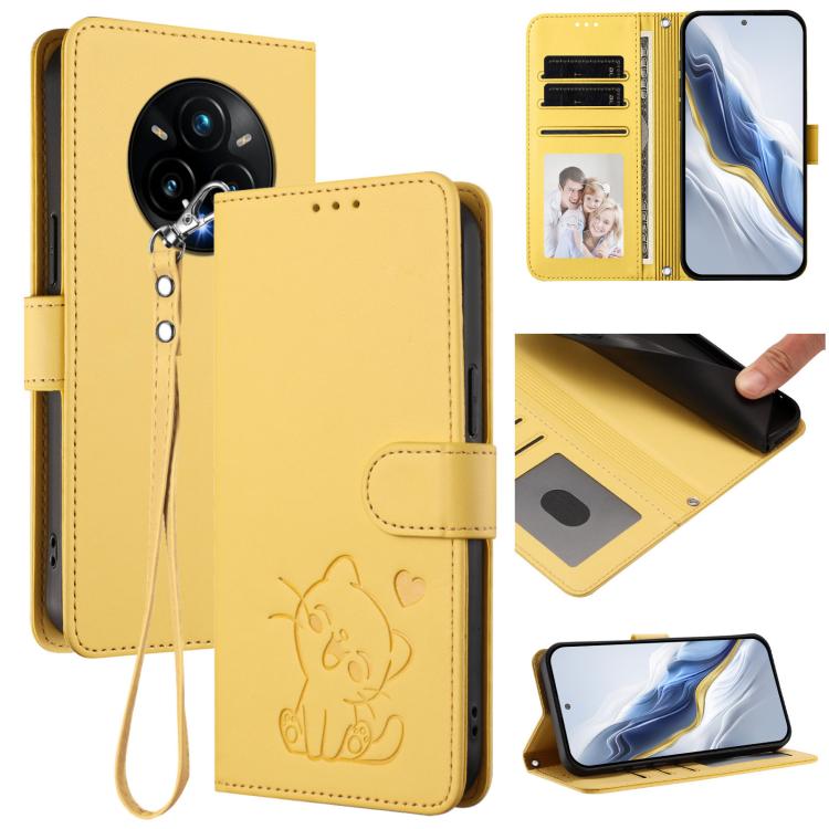 Embossed Heart Cat Leather Phone Case with Hand Strap, For Realme 14 / P3 / 14T 5G Global, For Realme P3 Ultra 5G Global, For Realme P3 Pro 5G Global, For Realme C75 4G Global / 14x 5G India, For Realme 14 Pro+ 5G, For Realme 14 Pro 5G India           ...
