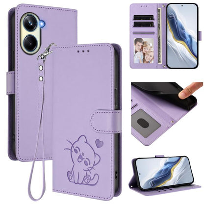 Embossed Heart Cat Leather Phone Case with Hand Strap, For Realme 11 4G Global, For Realme GT5 240W / GT5 5G, For Realme Narzo 60 Pro, For Realme C65 4G Global, For Realme C55 4G Global / Narzo N55, For Realme C33 2023 / 2022, For Realme 10T 5G / 10S 5...