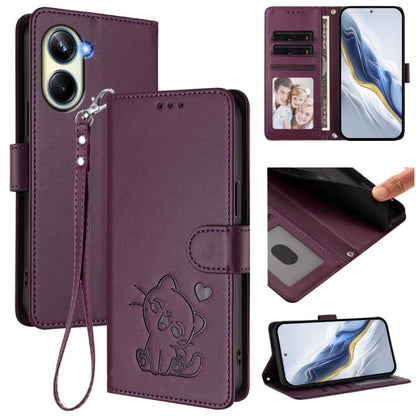 Embossed Heart Cat Leather Phone Case with Hand Strap, For Realme 11 4G Global, For Realme GT5 240W / GT5 5G, For Realme Narzo 60 Pro, For Realme C65 4G Global, For Realme C55 4G Global / Narzo N55, For Realme C33 2023 / 2022, For Realme 10T 5G / 10S 5...