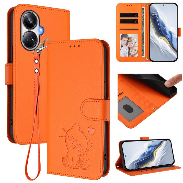 Embossed Heart Cat Leather Phone Case with Hand Strap, For Realme 10 Pro+ 5G, For Realme 10 4G Global, For Realme C30 4G / C30s / Narzo 50i, For Realme GT Neo 3T, For Realme 9 Pro+ 5G / Narzo 50 Pro 5G, For Realme GT Neo 3                              ...