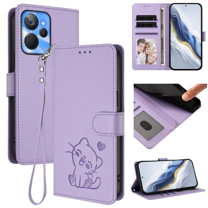 Embossed Heart Cat Leather Phone Case with Hand Strap, For Realme 11 4G Global, For Realme GT5 240W / GT5 5G, For Realme Narzo 60 Pro, For Realme C65 4G Global, For Realme C55 4G Global / Narzo N55, For Realme C33 2023 / 2022, For Realme 10T 5G / 10S 5...