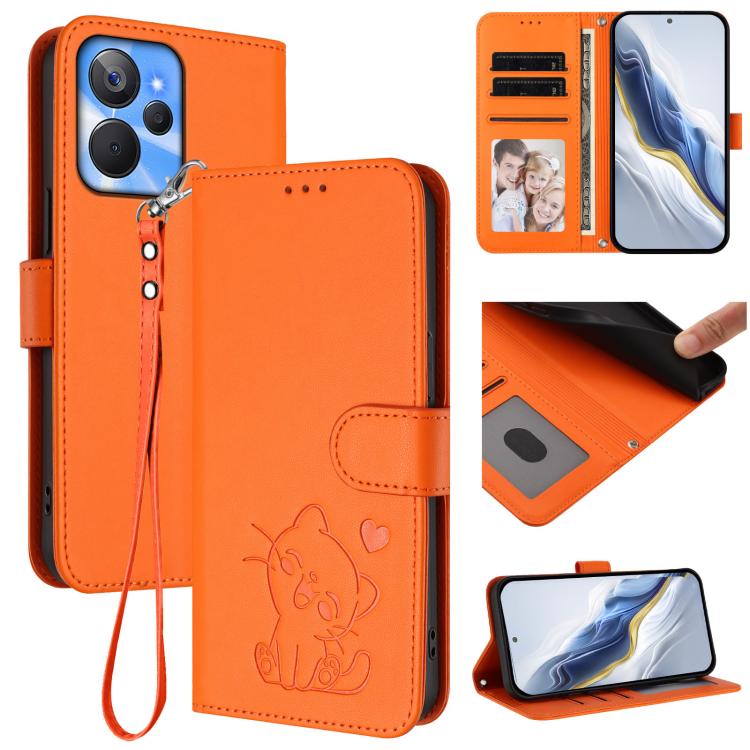 Embossed Heart Cat Leather Phone Case with Hand Strap, For Realme 11 4G Global, For Realme GT5 240W / GT5 5G, For Realme Narzo 60 Pro, For Realme C65 4G Global, For Realme C55 4G Global / Narzo N55, For Realme C33 2023 / 2022, For Realme 10T 5G / 10S 5...