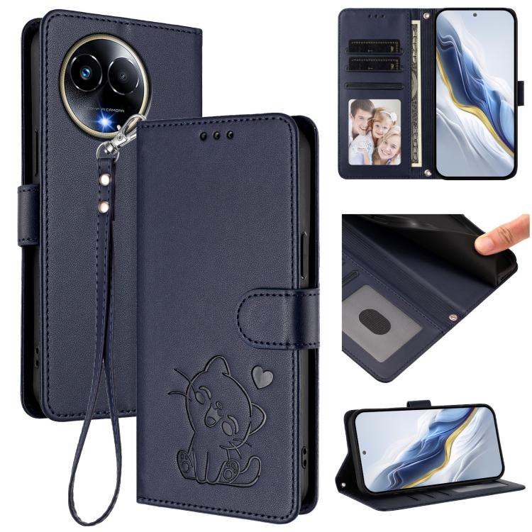 Embossed Heart Cat Leather Phone Case with Hand Strap, For Realme C63 / C61 / Note 60 4G Global, For Realme 13+ 5G Global, For Realme 13 / 12 4G / P1 5G Global, For Realme 13 Pro / 13 Pro+ 5G Global, For Realme GT 6 5G / GT 6T 5G Global                ...