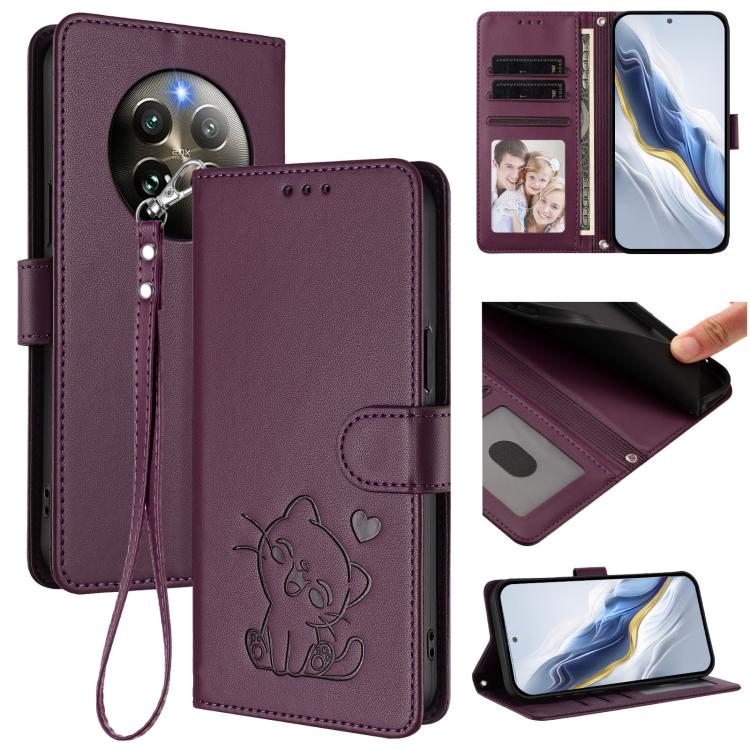 Embossed Heart Cat Leather Phone Case with Hand Strap, For Realme C63 / C61 / Note 60 4G Global, For Realme 13+ 5G Global, For Realme 13 / 12 4G / P1 5G Global, For Realme 13 Pro / 13 Pro+ 5G Global, For Realme GT 6 5G / GT 6T 5G Global                ...