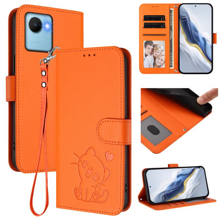 Embossed Heart Cat Leather Phone Case with Hand Strap, For Realme 10 Pro+ 5G, For Realme 10 4G Global, For Realme C30 4G / C30s / Narzo 50i, For Realme GT Neo 3T, For Realme 9 Pro+ 5G / Narzo 50 Pro 5G, For Realme GT Neo 3                              ...