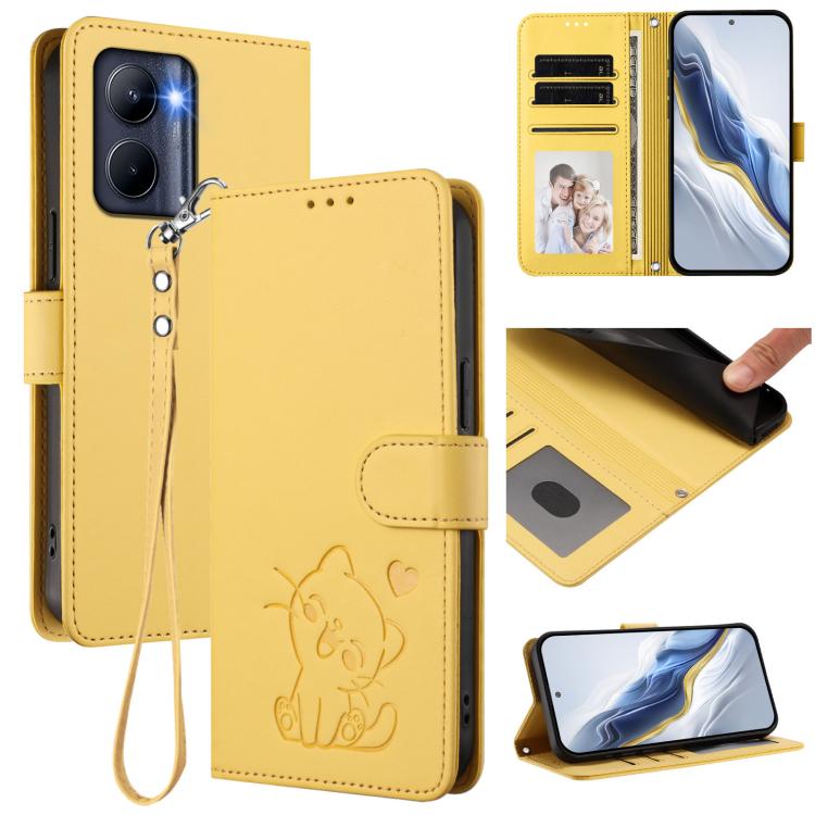 Embossed Heart Cat Leather Phone Case with Hand Strap, For Realme 11 4G Global, For Realme GT5 240W / GT5 5G, For Realme Narzo 60 Pro, For Realme C65 4G Global, For Realme C55 4G Global / Narzo N55, For Realme C33 2023 / 2022, For Realme 10T 5G / 10S 5...