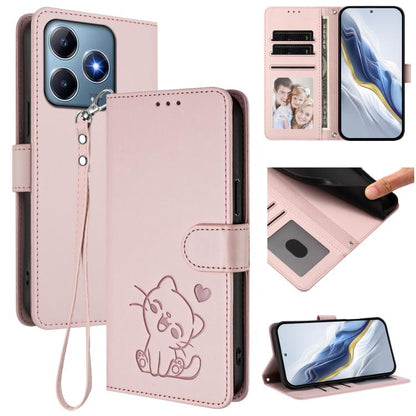Embossed Heart Cat Leather Phone Case with Hand Strap, For Realme C63 / C61 / Note 60 4G Global, For Realme 13+ 5G Global, For Realme 13 / 12 4G / P1 5G Global, For Realme 13 Pro / 13 Pro+ 5G Global, For Realme GT 6 5G / GT 6T 5G Global                ...