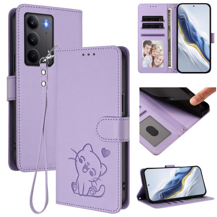 Embossed Heart Cat Leather Phone Case with Hand Strap, For Realme 14 / P3 / 14T 5G Global, For Realme P3 Ultra 5G Global, For Realme P3 Pro 5G Global, For Realme C75 4G Global / 14x 5G India, For Realme 14 Pro+ 5G, For Realme 14 Pro 5G India           ...
