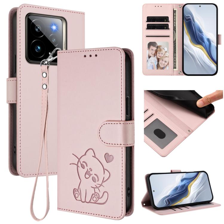 Embossed Heart Cat Leather Phone Case with Hand Strap, For Realme 14 / P3 / 14T 5G Global, For Realme P3 Ultra 5G Global, For Realme P3 Pro 5G Global, For Realme C75 4G Global / 14x 5G India, For Realme 14 Pro+ 5G, For Realme 14 Pro 5G India           ...