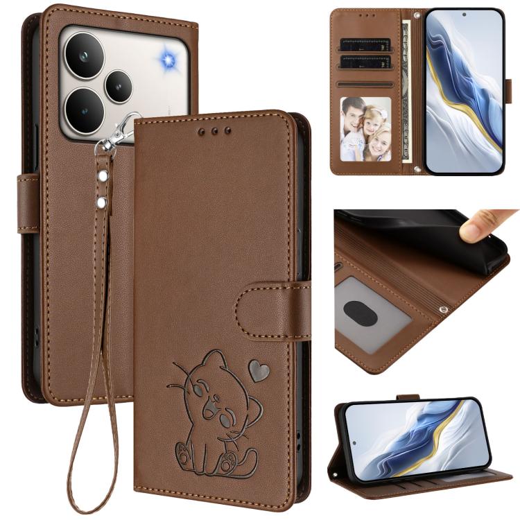 Embossed Heart Cat Leather Phone Case with Hand Strap, For Realme P4 Pro 5G, For Realme P4 5G, For Realme 15T 5G Global, For Realme 15 / 15 Pro 5G Global, For Realme C71 4G Global, For Realme GT 7 5G India, For Realme V70 5G / 14x Global / C75 5G      ...