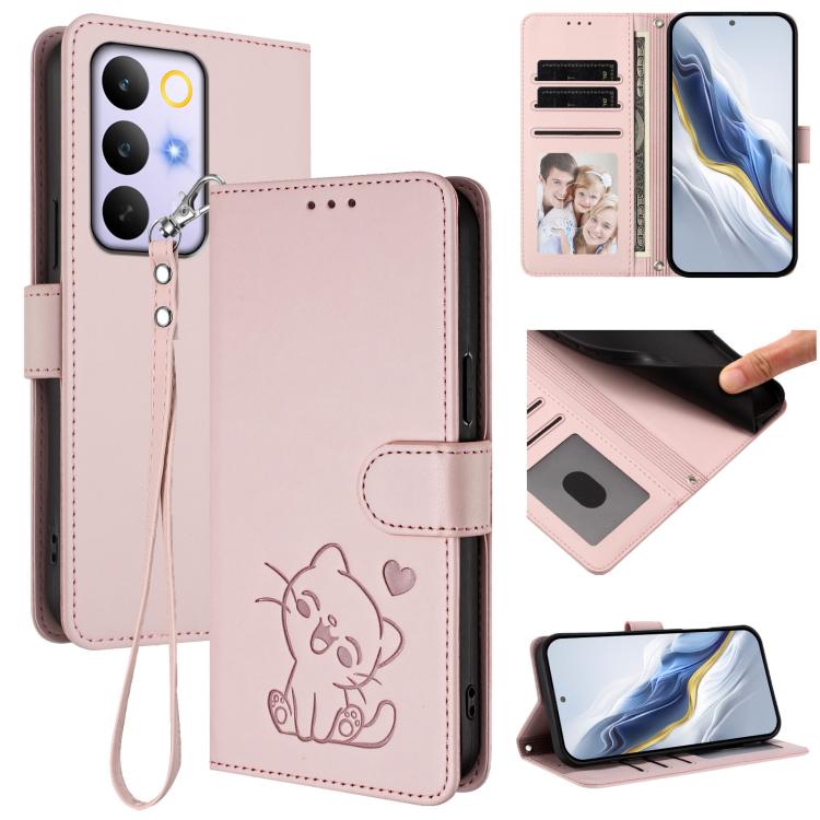 Embossed Heart Cat Leather Phone Case with Hand Strap, For Realme 16T 5G, For Realme C100 5G / C85 4G / 5G / C83 5G, For Realme Note 80 4G Global, For Realme C83 5G India / C85 5G / 15x 5G, For Realme 16 5G, For Realme 16 Pro+ 5G, For Realme 16 Pro 5G ...