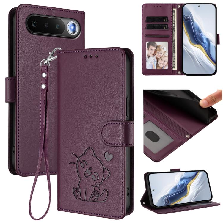 Embossed Heart Cat Leather Phone Case with Hand Strap, For Realme 16T 5G, For Realme C100 5G / C85 4G / 5G / C83 5G, For Realme Note 80 4G Global, For Realme C83 5G India / C85 5G / 15x 5G, For Realme 16 5G, For Realme 16 Pro+ 5G, For Realme 16 Pro 5G ...